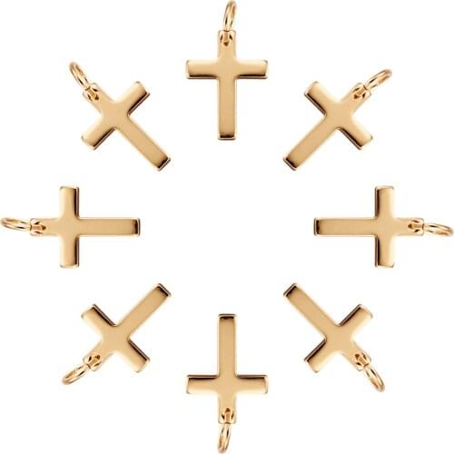 10Pcs Fashion Brass Mini Cross Pendant Real 18K Gold Plated Cross Charms With Jump Rings For Necklace Earring DIY Jewelry Making