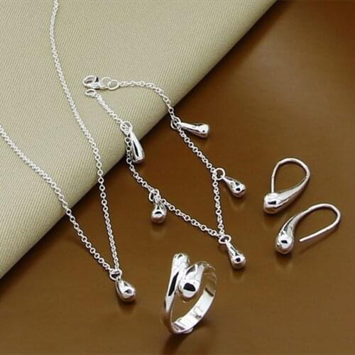 Fashion Wedding Bridal Jewelry Set 925 Silver Jewelry Water Drop Necklace Bangles Rings Earrings Sets For Women Party Gift