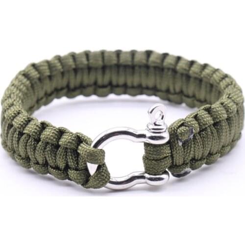 Quality Outdoor Army Green Parachute Cord Survival Bracelet Mens Black Stainless Steel Buckle Climbing Sport Jewelry