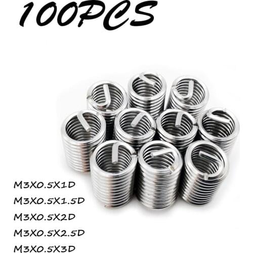 100pcs Silver M3*0.5*1D/1.5D/2D/2.5D/3D Thread Repair Insert Kit Set Stainless Steel For Hardware Repair Tools