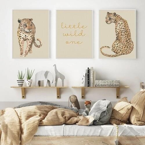 Wall Art Canvas Painting Nordic Print Poster Cartoon Wild Animal Leopard Little Wild One Nursery Pictures Baby Kids Room Decor