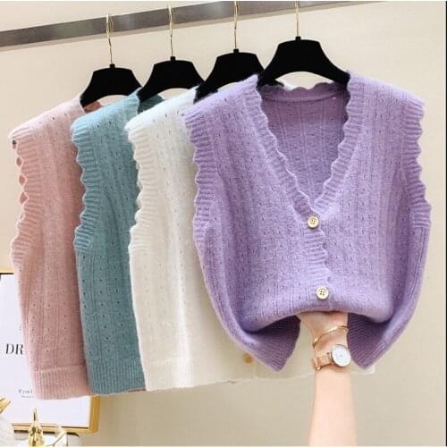 2021 Autumn And Winter New Women Sleeveless Single Breasted Knitted Solid Vest Female Loose Cardigan Vest Ladies Waistcoat B244