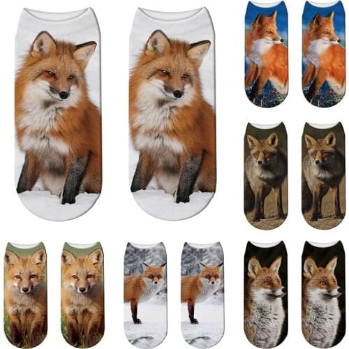 New 3D Printed Animal Socks Funny Cute Enchanting Fox Pattern Unisex Summer Low Ankle Socks Sports Cycling Children Crew Socks