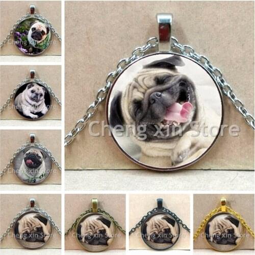 New Glass Round Pendant Animal Jewelry Pug Necklace Pendant Dog Picture Necklace The Best Gift for Dog Lovers