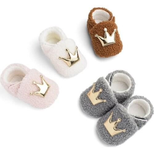 Newborn Baby Shoes Furry Baby Cotton Shoes Winter Crown Walking Shoes Baby Shoes Cotton Boots Chaussure Bebe Fille Crib Shoes
