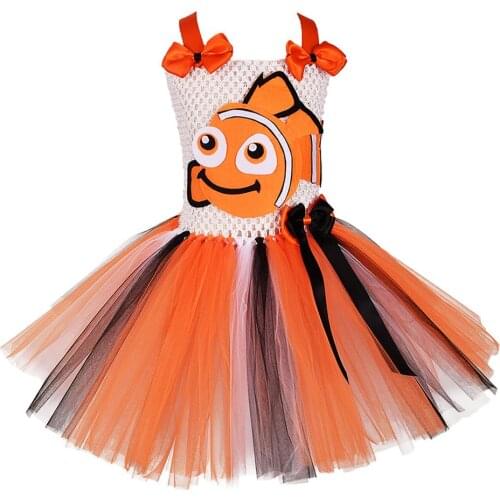 Adorable Gilrs Clownfish Tutu Dress Nemo Little Baby Fishy Halloween Cosplay Costume Kids Birthday Party Dresses Age 0-12 Years