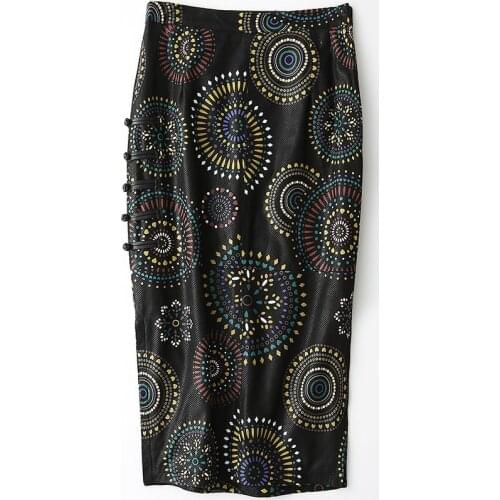 Autumn Real Leather Skirt for Women Clothes 2020 Korean Elegant Floral Sheep Skin Long Skirt Ladies Jupe Femme LZJ8606A