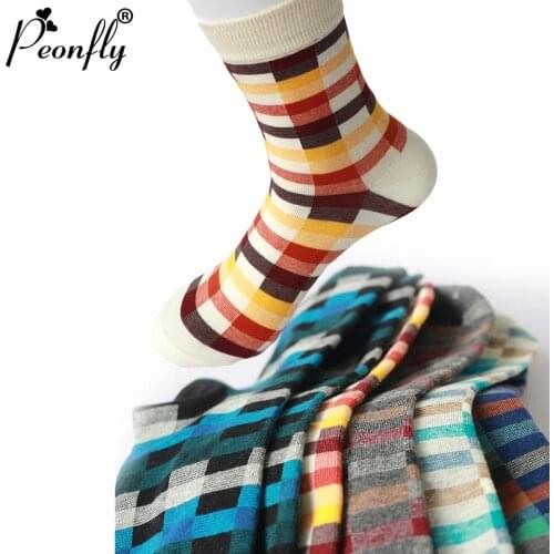 PEONFLY Brand Happy Socks Gradient Color Paragraph summer Style Pure Cotton Stockings Mens Knee High Business Socks sox