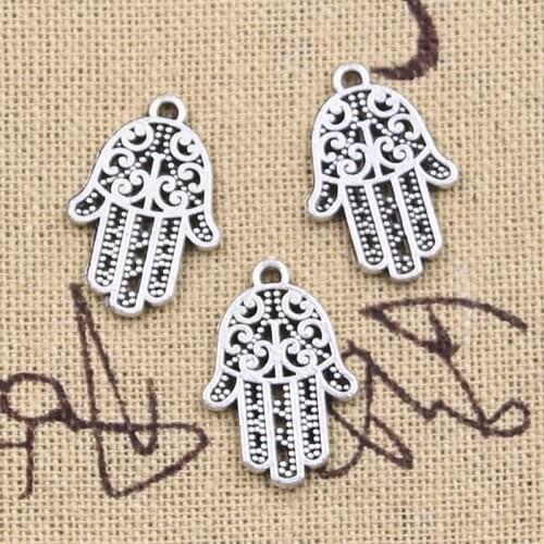 30pcs Charms fatima hand hamsa palm protection 20x14mm Antique Bronze Silver Color Pendant DIY Making Findings Tibetan Jewelry