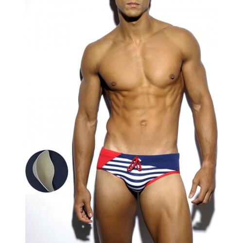 Push Pad Swimsuit Men Navy Striped Sexy Swim Briefs Low Waist Bathing Suit Man Print Mens Quick Dry Beachwear Swimwear XX-621