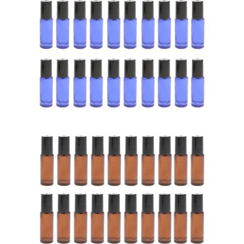 20pcs 5ml Empty Glass Essential Oil Perfume Roller Bottle Cosmetic Liquids Storage Container Dark Brown / Blue