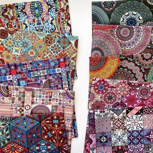 Retro Bohemian Style Mandala 100% Cotton Printed Boho Fabric Sewing Clothes DIY Doll Dresses Handmade Patchwork Table decoration