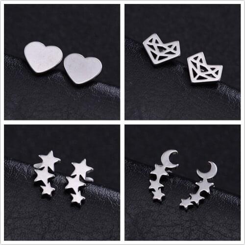 Skyrim Heart Stainless Steel Stud Earrings Moon Star Small Fashion Jewelry Women Girls Statement Earring Gifts Accessories