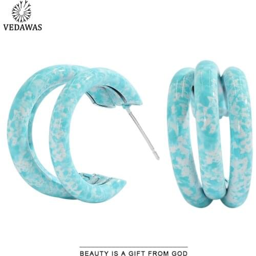 Vedawas Fashion Colorful Cute C-Shape Stud Earring For Women Bohemian Candy Color Hoop Earrings Wedding Jewelry Party Girl Gift