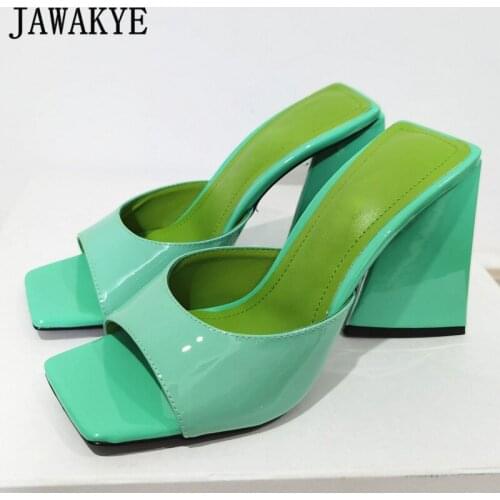 Hot Brand Block Super High Heels Women Slides Open Square Toe One Strap Women Shoes Sexy Runway Party Nightclub Summer Slippers