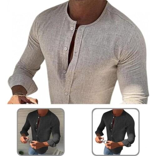Round Neck Stylish Solid Color Fit Shirt Breathable Men Top Soft for Home