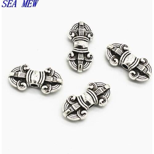50PCS 18.3mm*8.9mm Vintage Buddhist Zinc Alloy Antique Silver Color Vajry Pestle Charms Spacer Beads For Jewelry Making