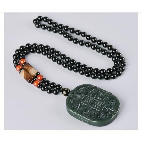 Wonderful ancient Style Phoenix Amulet Bring fortune Pendant Hanging Mala Bead by Bottle Jade