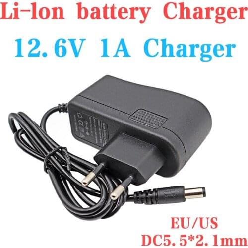 US/EU DC5.5*2.1mm 12.6V 1A lithium/polymer battery pack charger 12V power adapter AC100-240V screwdriver portable wall charger