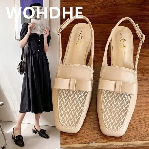 WOHDHE Women Sandals Mid Hoof Heel Popular Dress Women Sandals Summer New Mesh and Breathable Solid Color Shoes Buckle Fashion