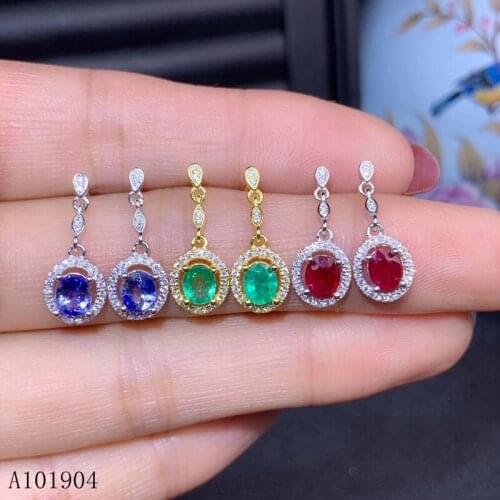 KJJEAXCMY boutique jewelry 925 sterling silver inlaid natural sapphire ruby emerald womens luxury earrings support detection