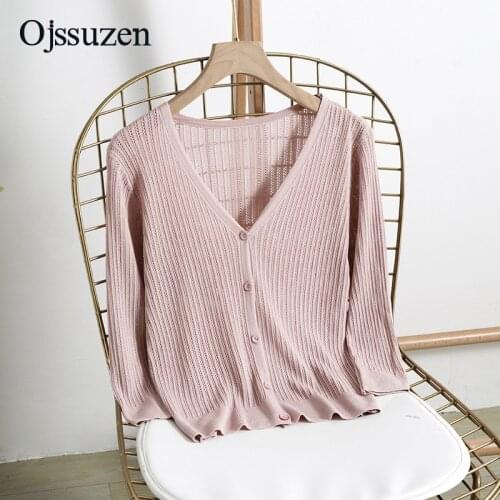 Women Cardigan Short Summer Sweater Thin Outwear Female Cool Clothing V Neck Knitting Coat Ladies Slim Basic Casual