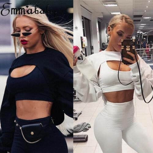 Autumn Women Sweatshirts Long Sleeve Black White Sweatshirt Fashion Crop Top Jacket Jumper Pullover Tops Clubwear Tank Top