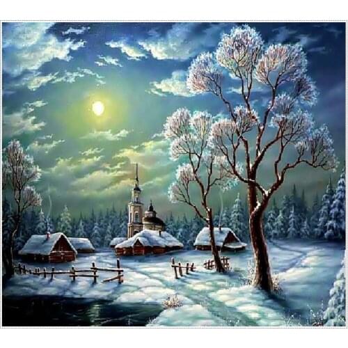 Winter scenery full laid diamond painting embroidery Christmas snowy Night landscape beads cross stitch kit home wall decoration