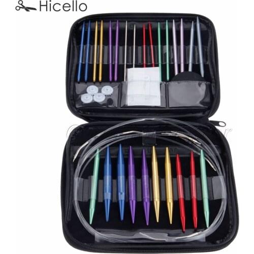 13pcs/set circular knitting needles Kit Aluminum alloy with bag Plastic wires fixing buttons rubber sheet Weave Tools Hicello