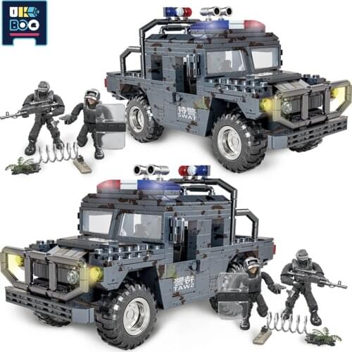 544PCS Military Warrior Personnel Truck SWAT Vehicle Building Blocks Police Soldier Weapon Car Figures Bricks Toys For Children