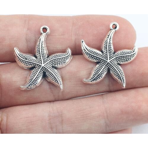 8Pcs 25.5*23.4mm Antique Silver Plated Starfish Sea Charms Necklace/Earrings Alloy Pendant For DIY Jewelry Making Wholesale