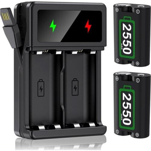 2 Pcs 2550mAh Battery and USB Charger,for Xbox One / Xbox One S/Xbox One X/Xbox Series X/S/ Elite Wireless Controller Gamepads