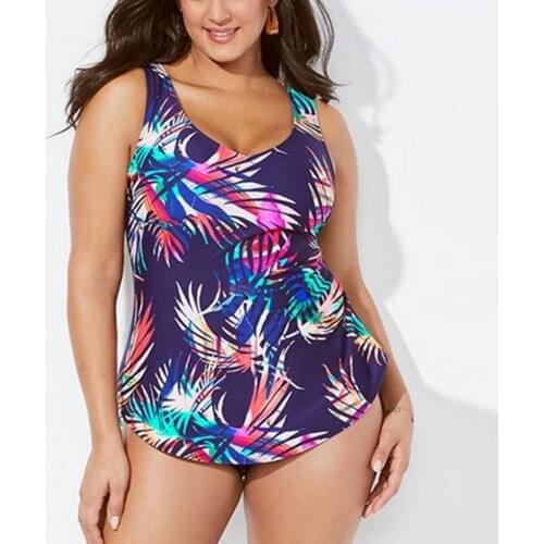 One Piece Swimsuit Summer Womens Large Size Beach Swimsuit Jumpsuit Leaf Print High Waist Bikini Plus Size Swimwear Monokini