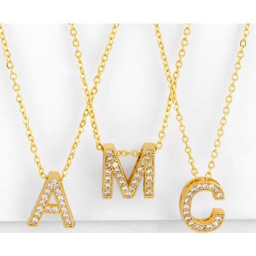 2021 Simple Small Name Initial Letter Color CZ For Womem Men Trendy Gold Alphabet Charm Stainless Steel Thin Chain Necklace