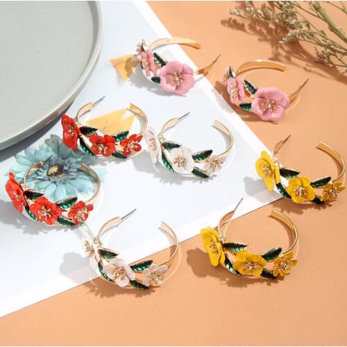 Flatfoosie Korean Sweet Flower Hoop Earrings For Women Fashion Round Elegant Multicolor Statement Earrings 2019 Female Jewelry