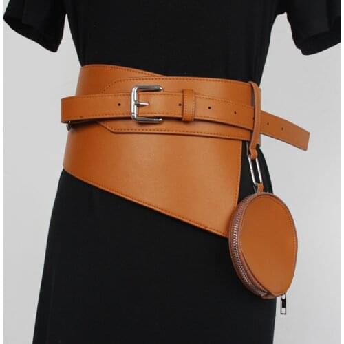 HATCYGGO New Women Waist Belt Irregular Wide Cummerbund Luxury Designer Adjustable Waistband Female Fashion Leather Belt Bag