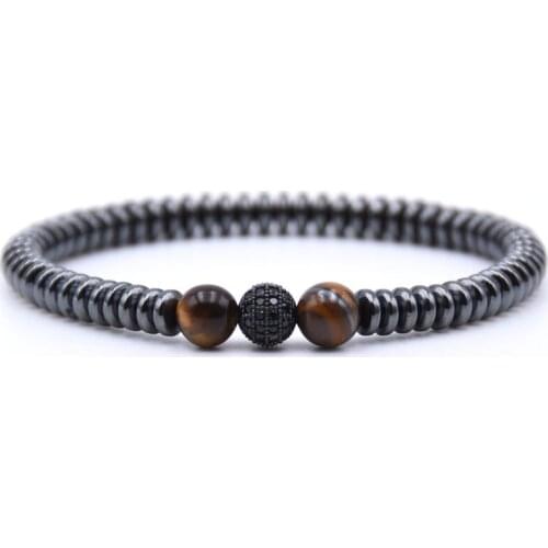HYHONEY 6mm Hematite Round tablets Bracelet pave CZ Copper Disco ball Charms bracelets For Women&Men Cool charm Jewelry pulseras