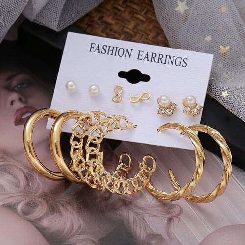 6pairs/1set Classic Gold Hoop Stud Dangle Earrings For Women Girls Trendy Elegant Big Hoop Pearl Earring Fashion Jewelry Gifts