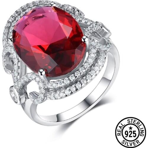 Created Gemstone Garnet Crystal CZ Luxury Giant Women Ring Birthday Anniversary Gifts Jewelry 925 Sterling Silver Rings