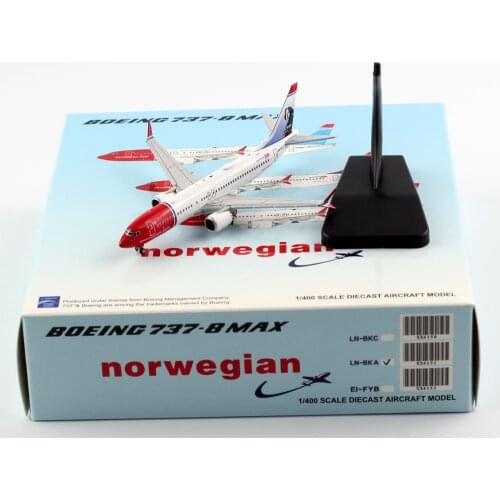 1:400 Alloy Collectible Plane JC Wings XX4151 Norwegian Airlines Boeing B737-8MAX Diecast Aircraft Model LN-BKA With Stand