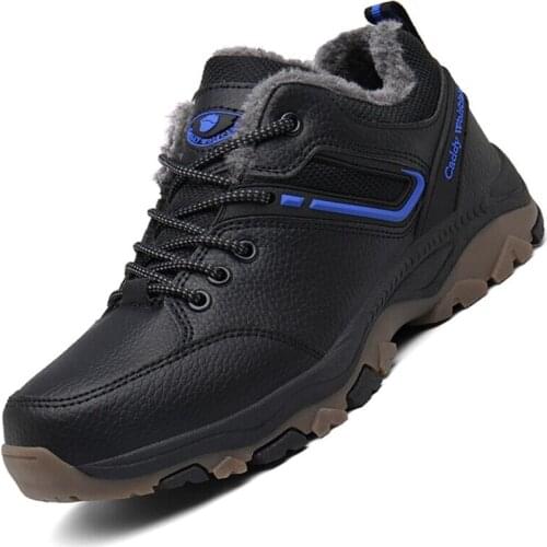 Leather Winter Men Boots Waterproof Warm Fur Snow Boots Men Outdoor Winter Work Casual Shoes Men Sneakers Rubber Ankle Boots