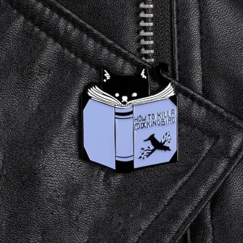 Cute cat reading book Pins How To Kill A Mockingbird Backpack Bags Hats Leather jeckets Decoration Accessories Gift for reader
