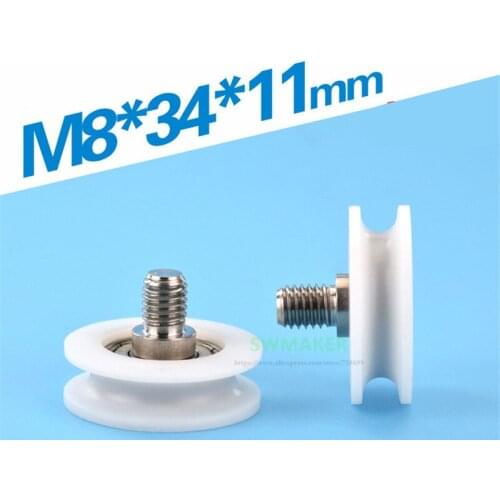 M8*34*11mm plastic coated plastic bearing pulley roller, bathroom door and window accessories, nylon POM, threaded screw M8 pull
