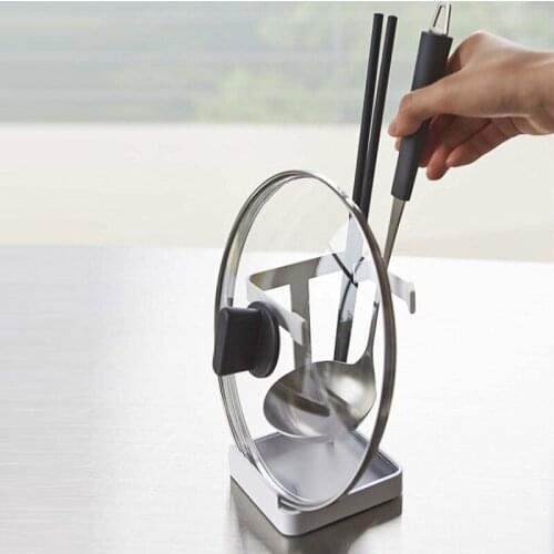 Minimalist Kitchen Storage Rack Pot Lid Holder Sitting with Water Collection Tray Spoon Kitchenware Shelf Multi-Function Tools