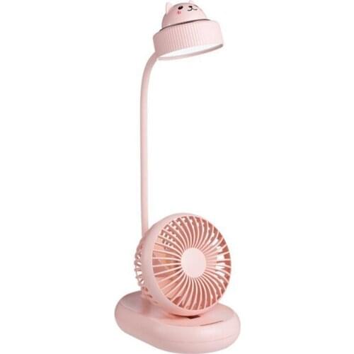 Desk Lamp with Small Fan LED Cute Reading Light Student Study USB Rechargeable Dimmable Eye-Caring Lamp for Home Office