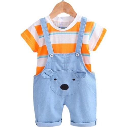 New Summer Children Fashion Clothing Baby Boys Girls Striped T Shirt Shorts 2Pcs/sets Infant Overalls Toddler Cotton Tracksuit