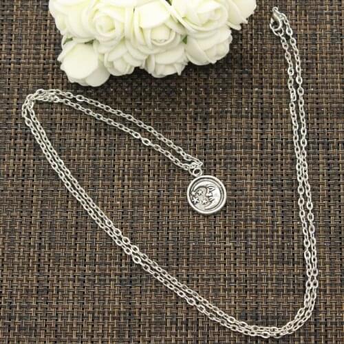 New Fashion Necklace Circle Moon Star 19x15mm Silver Color Pendants Short Long Women Men Colar Gift Jewelry Choker