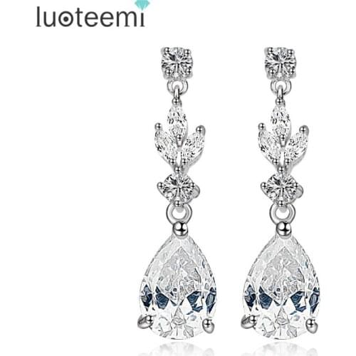 LUOTEEMI Brand New Women Fashion Elegant Wedding Drop Earrings AAA Cubic Zircon White Gold-Color Jewelry Gift Factory Wholesale
