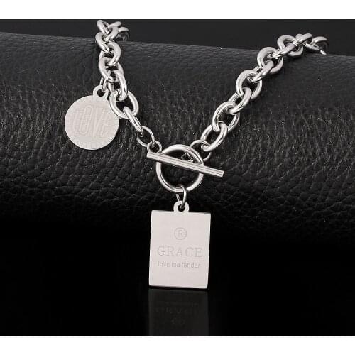 Hip-hop Square Round Card Chain Necklace Rock Rapper Charm Collar Chain Jewelry For Man Women Rapper Street Style Necklace Gifts