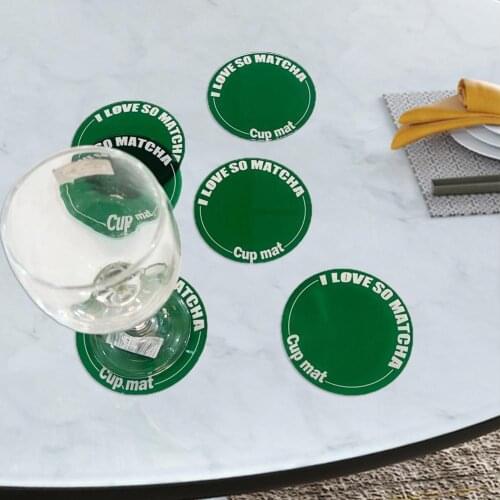 Ins Style Green Cup Pad Acrylic Letter Pattern Table Mat Heat Insulation Coffee Drinking Cup Pad Kitchen Bar Cafe Accessories